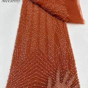High Quality African Sequins Tulle Embroidered Groom Lace Fabric Beaded Sequins Lace Fabric For Nigerian Wedding Material