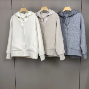 Winter L*P Women Two Piece Set V-Neck Single Breasted Cashmere Knitted Cardigan and Sleeveless Zipper Hooded Down Vest