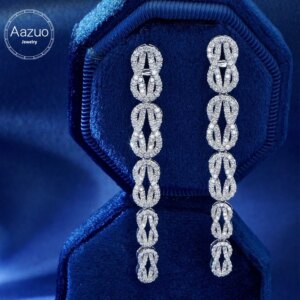 Aazuo Highquality 18K White Gold Natrual Diamond 1.70ct Luxury Long Drop Earring Gifted For Women Advanced Wedding Party Au750