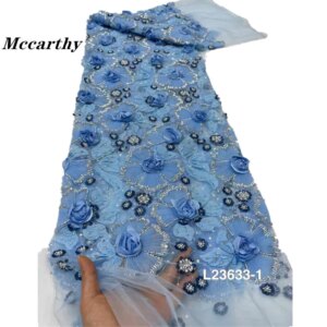 African 3D flower Beaded Lace Fabric French Bridal Sequins Lace Fabric 2024 Luxury Nigerian Tulle Lace Fabric Couture Materiel