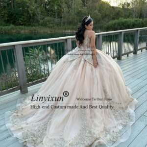 Princess Tulle Applique Quinceanera Dresses Spaghetti strap Sweet 16 Birthday Ball Gowns Customized Elegant vestidos de fiesta