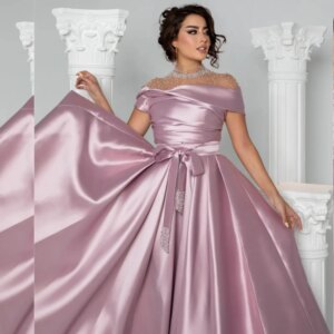 Customized Saudi Arabia Satin Beading Bow Formal Ball Gown High Collar Bespoke Occasion Long es