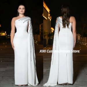 Customized Luxury Evening Dresses Column One-Shoulder Floor-Length Beadings Zipper Up Sleeveless Lining Elegant Party Dress