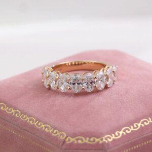 Provence solid 14K/18K yellow gold Half Eternity band oval cut full lab grown diamond wedding ring men Promise Engagement ring