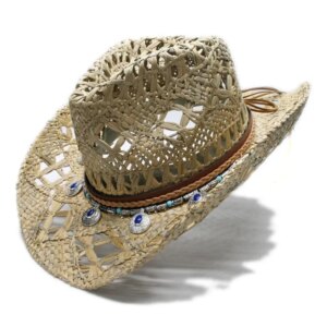 Vintage men’s and women’s grass large eaves hollow cowboy hat ethnic pendant belt top
