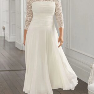 Elegant A-Line Wedding Guest Dress Jewel Neck Chiffon Lace Mother of the Bride Gown Sequin Ruching 2025 Free Customized