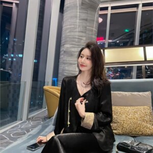 New Chinese style satin acetate jacquard coat women disc casual blouse