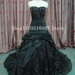 Black Gothic Wedding Dress Sexy Sheath Sparkling Diamante 3D Floral Applique Lace Mermaid Prom Dress فستان الزفاف Customised