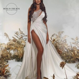 Sexy High Side Slit One Shoulder Evening Dresses 2025 Elegant Sequined Beaded Satin Formal Wedding Party Gowns Customized