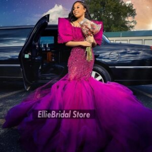 Purple Sequin Prom Dresses 2025 Luxury Mermaid Portrait Party Dress African Girls Crystal Applique Evening Gowns Customized