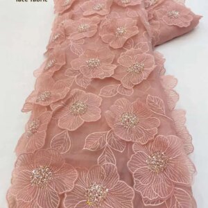 Luxury African Sequins Lace Fabric Nigerian Embroidered 3D Flower Tulle Lace Fabric With Sequin 5 Yards For Wedding Dress Sewing