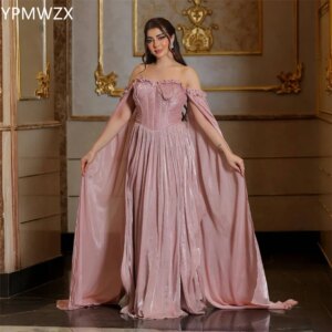 Customized Evening Dress Formal Party Occasion YPMWZX Off-the-shoulder A-line Floor Length Skirts Draped Bespoke