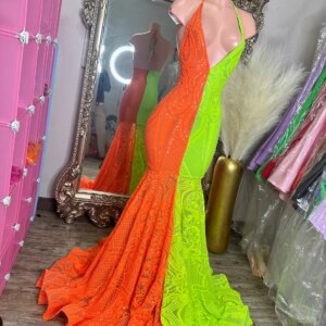 Halter African American Prom Dresses For Black Girls Mermaid Sparkly Lace Women Elegant Robe De Soiree Evening Gown Customized