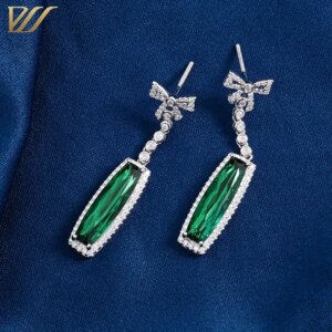 Provence gemstones bowknot stud Earrings for women Luxury 10K/14K gold lab Emerald with diamond earring Wedding Engagement Party