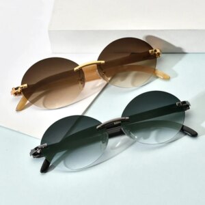 Natural Cow Horn Leg High-end Luxury Sunglasses Men Women Frameless UV400 Sun Glasses Can Be Paired with Prescription Lenses