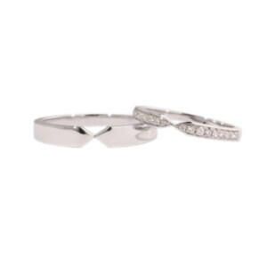 Pure 18K/14K/10K Gold & PT950 Platinum Diamond Couple Rings, Stylish Wedding/Engagement Gift Design