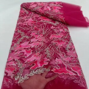 French Tulle Lace Beaded Embroidery Mesh Fabric High Grade Sequined African Occasional Sewing Clothe TS2872