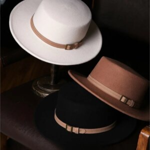 Elegant fashion flat hat men and women’s top four white felt hats