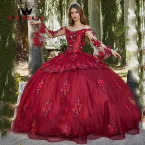 Off Shoulder Elegant Long Sleeve Quinceanera Dresses Beading Appliuqes Backless Birthday Gowns 15 Quinceañera Custom H63X