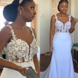 Vintage Elegant Mermaid Aso Ebi 2025 White Floral Lace Mermaid Wedding Dress Pearls Spaghetti Bridal Gowns Dresses Customized