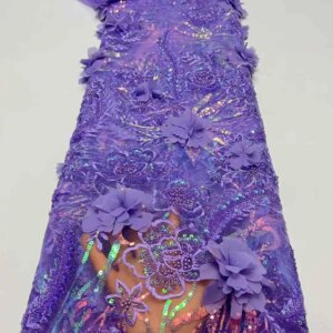 Latest African Flowers Lace Fabric 2024 High Quality Lace Embroidery Beaded Mesh Fabric 5 Yards For Women Wedding Party Dress