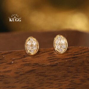 KUGG 100% 18K Yellow Gold Earrings Elegant Oval Shape INS Style Real Natural Diamond Stud Earrings for Women Anniversary Gift