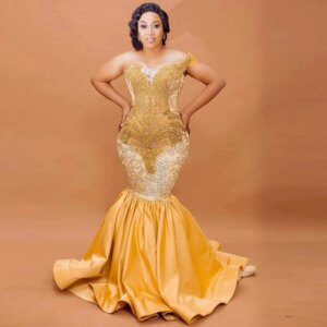 Sexy Gold Aso Ebi Style Prom Dresses African Arabic Women Formal Party Dress Shining Beaded Plus Size Mermaid Evening Gowns 2025