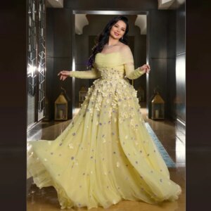 Customized Tulle Sequined Flower Ruched Beading Prom A-line Off-the-shoulder Bespoke Occasion Gown Long Dresses
