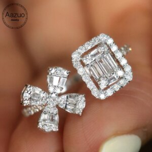 Aazuo Luxury Jewerly 18K White Gold Natural Diamond 0.56ct Flower Square Open Rings Upscale Trendy Senior Party Fine Jewelry