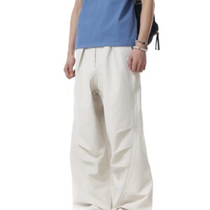American Vintage Crumpled Deconstructed Casual Pants Outdoor Fluffy Loose Wide Leg Paratrooper Men