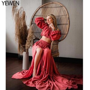 Off Shoulder Two Pieces Pregnancy Dress Beach Maternity Dresses Long Sleeves Photography Dress Baby Shower Dress YEWEN YD211203