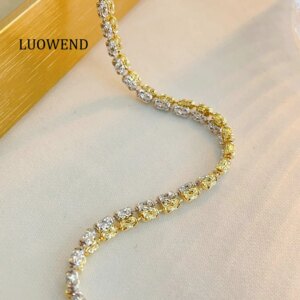 LUOWEND 100% 18K White+Yellow Gold Bracelet Fashion Metal Style Engagement Bracelet for Women Senior Banquet High Jewelry