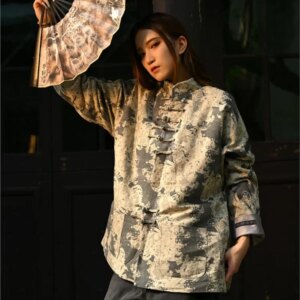 New Chinese style camouflage jacquard men’s button coat