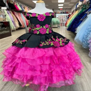 Hot Pink Charro Flower Girls Dresses 2025 Mexican Mariachi Toddler Escaramuza Kids Pageant Birthday Party Communion Customized