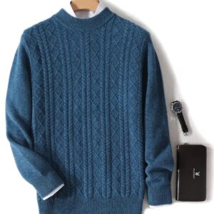 Autumn Winter Men’s Sweater Merino Wool Thick Warm Pullover O-neck Twist Flower Basic Cashmere Knitwear Korean Fashion Tops