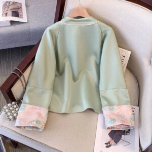 New Chinese patchwork embroidery top 100 lap button long sleeve satin coat women Middle East