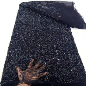French Heavy Tulle Lace Beaded Embroidery Mesh Fabric High Grade Sequined African Occasional Sewing Clothe TS2871