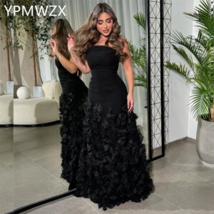 Customized Evening Dress Formal Party Occasion Women YPMWZX Strapless A-line Floor Length Skirts Applique Bespoke