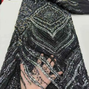 African Luxury Beaded Tulle Lace Fabric 2025 High Quality French Nigerian Handmade Heavy Beaded Sequin Lace Fabric Bridal Dress