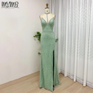 MYMB luxury Green Sequin Strapless Evening Dress Split 2025 New Style Sexy Prom for Women’s Birthday Party MY30004 Customized