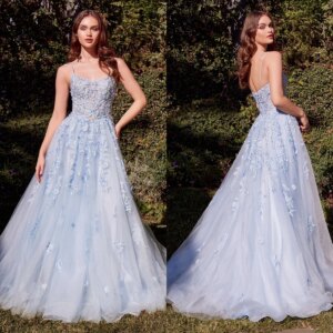 Charming Sky Blue Prom Dresses Glitter Lace Sequins Sleeveless Evening Gowns Sexy Sweep Train Customized Wedding Guest Dresses