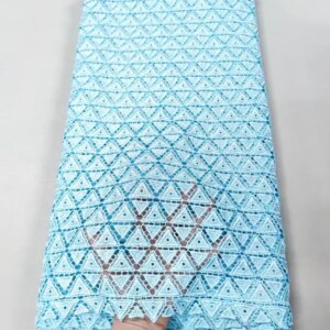 Latest Guipure Lace Fabric Sky Blue Latest Swiss Cord Milk Silk Nigerian African Lace Fabric 2025 High Quality for Dress Q375-1