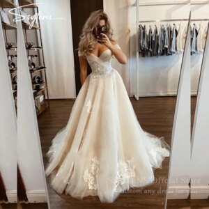 SSYTENS Off The Shoulder Boho Wedding Dresses Lace Appliques Customized Tulle Beach Civil Bridal Gowns Country Bride Party Dress