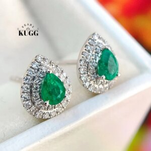 KUGG 100% 18K White Gold Earrings Luxury Diamond Natural Emerald Earrings Luxury Water Drop Shape High Party Jewelry for Women