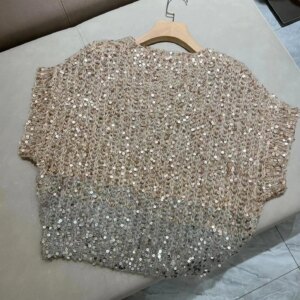 Exquisite sequin trimmed cotton mohair loose sweater