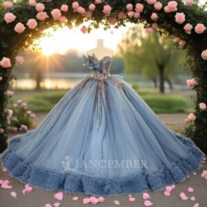 Blue Princess Sweet 16 Quinceanera Dresses Strapless Birthday Party Corset Gown Ball Gown Vestido De 15 Anos Customized DY1307
