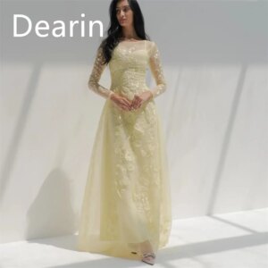 Customized Evening Dress Prom Gown Party Occasion Women YPMWZX Scoop Neckline A-line Floor Length Skirts Tulle Bespoke