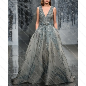 Luxury Shinny Beaded Evening Dresses For Women Chic Sequins Crystal Sexy Deep V-Neck Sleeveless Formal Party Customized Gowns