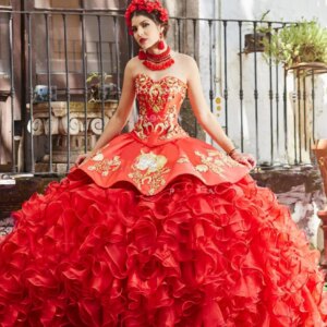 Customized  2025 Gorgeous Red Strapless Lace-up Quinceanera Dress Mexican Flower Embroidered Birthday Party Dresses