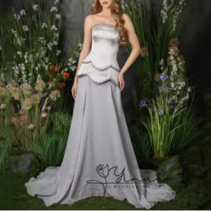 customized Evening Dresses Customized Strapless Sleeveless Beading Crystal Sweep Train Peplum Occasion Dress Prom Gown